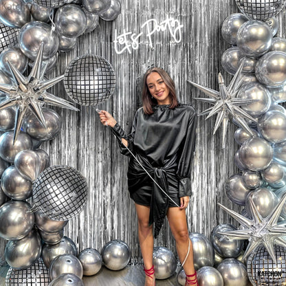 KatchOn, Metallic Silver Backdrop - Pack of 2 | Silver Streamers for Disco Party Decorations | Fringe Backdrop for Wedding, Anniversary, Birthday, New Year, Christmas, Bachelorette Party Decorations