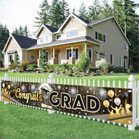KatchOn, XtraLarge Congrats Grad Banner - 120x20 Inch | Disco Graduation Backdrop 2026, Black and Gold Graduation Decorations 2026 | Graduation Banner, Graduation Decorations Class of 2026