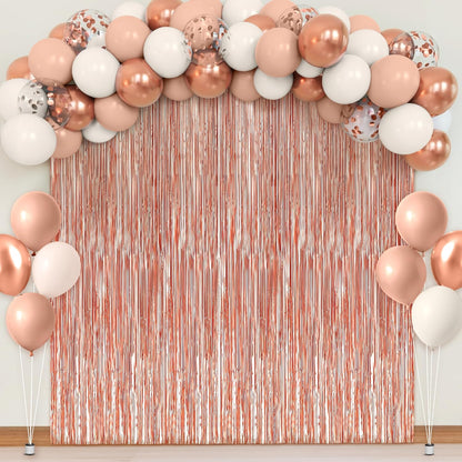 KatchOn, Rose Gold Party Decorations Set – Big, Pack of 52 | Rose Gold Fringe Backdrop with Latex & Confetti Balloons for Birthday, Wedding, Anniversary, Bridal Shower, Bachelorette Party Decorations