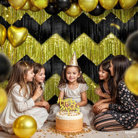 KatchOn, XtraLarge Black and Gold Fringe Backdrop Curtain - 6.6x1.7 Feet, Pack of 6 | Graduation Party Supplies 2026, Graduation Decorations 2026 | Fringe Curtain for Birthday Decorations