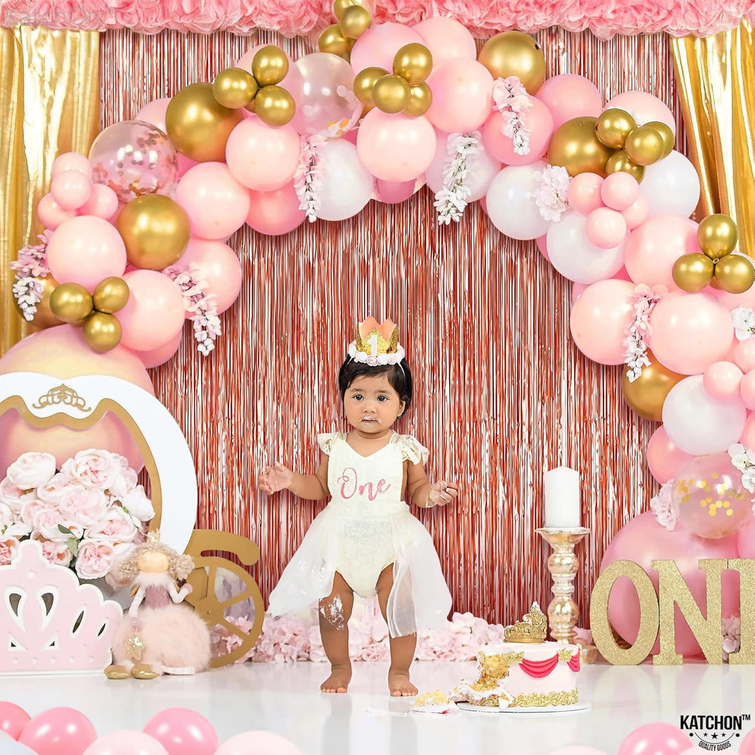 KatchOn, Rose Gold Foil Fringe Curtain, 8 Feet - Pack of 2