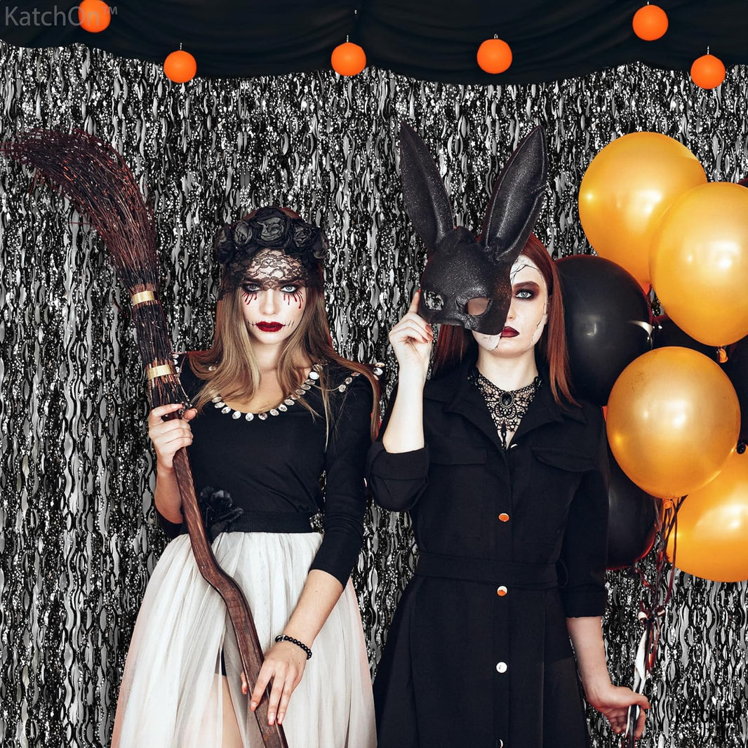 KatchOn, XtraLarge Wave Black Backdrop Curtain - 3.2x6.5 Feet, Pack of 2 | Black Streamers Party Decorations | Black Birthday Decorations, Black Backdrop for Parties | Graduation Decorations 2024