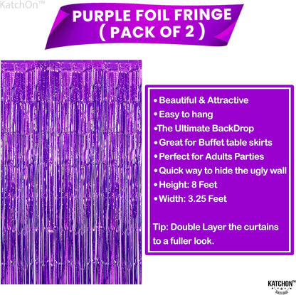 KatchOn, XtraLarge Purple Foil Fringe Curtain - 8x3.2 Feet, Pack of 2, Purple Party Decorations | Purple Backdrop Curtain for Mermaid Birthday Decorations | Purple Streamers for Mardi Gras Decorations