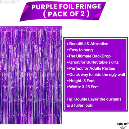 KatchOn, Xtralarge Metallic Foil Purple Streamers - 3.2x8 Ft. Pack of 2 | Fringe Backdrop For Halloween Decorations Indoor | Purple Baby Shower, Birthday Decoration | Unicorn, Mermaid Party Decoration