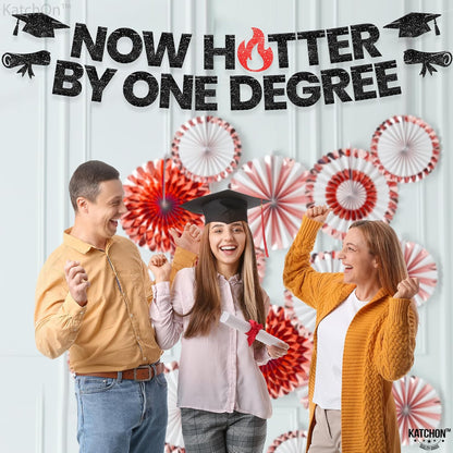 Katchon, Now Hotter By One Degree Banner - 10 Feet | Congrats Grad Banner | One Degree Hotter Decorations | Graduation Backdrop, 2026 Graduation Decorations | Glitter Black Graduation Banner