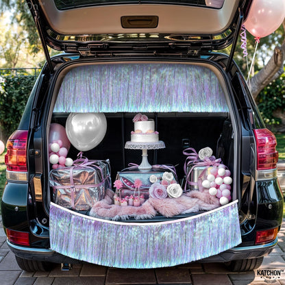 KatchOn, White Iridescent Fringe Banner - 6.5 Feet, Pack of 2 | Iridescent Fringe Garland for Bachelorette Party Decorations | Iridescent Tinsel Garland for Halloween Decor, Christmas Decorations