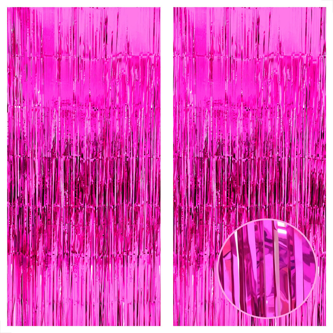 KatchOn, XtraLarge Hot Pink Fringe Backdrop - 3.2x8 Feet, Pack of 2 | Hot Pink Streamers Backdrop for Pink Party Decorations, Birthday, Bachelorette , Wedding, Baby Shower, Gender Reveal Decorations