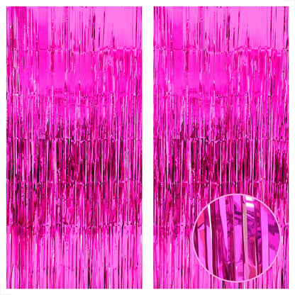 KatchOn, XtraLarge Hot Pink Fringe Backdrop - 3.2x8 Feet, Pack of 2 | Hot Pink Streamers Backdrop for Pink Party Decorations, Birthday, Bachelorette , Wedding, Baby Shower, Gender Reveal Decorations