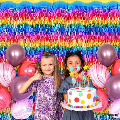 KatchOn, Wave Rainbow Fringe Curtain - Large, 3.25x8 Feet, Pack of 2 | Easter Decorations for Home | Easter Backdrops, Rainbow Birthday Decorations | Pride Streamers for Pride Party Decorations