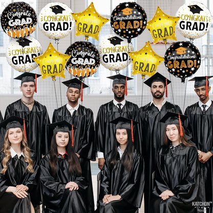 KatchOn, Congrats Grad Balloon Set - 18 Inch, Pack of 12 | Congrats Grad Balloons for Graduation Decorations 2026, Black and Gold Graduation Balloons, Congrats Grad Decorations, Grad Party Décor