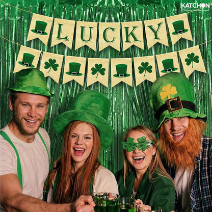 KatchOn, Lucky Shamrock Burlap Garland Banners - 10 Feet | St.Patrick's Day Decorations, Rustic Burlap Shamrock Clover Banner Garland for Irish Day, Home, Office, Party Supplies Décor