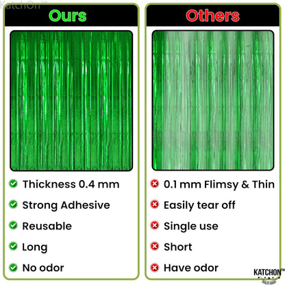 KatchOn Iridescent Green Streamer Backdrop - 6.4x8 Feet, Pack of 2 | Green Birthday Decorations | Green Backdrop, Jungle Party Decorations | Green Door Streamers for Green Streamers Party Decorations