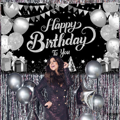 Happy Birthday to you Silver Glitter Wall Banner