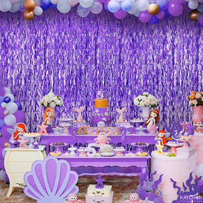 Katchon, Wavy Purple Foil Fringe Curtain - Pack of 2 | Wavy Streamers, Unicorn Party Decorations | Purple Fringe Backdrop for Baby Shower, Birthday, Mermaid Party Decorations | Halloween Decor Indoor