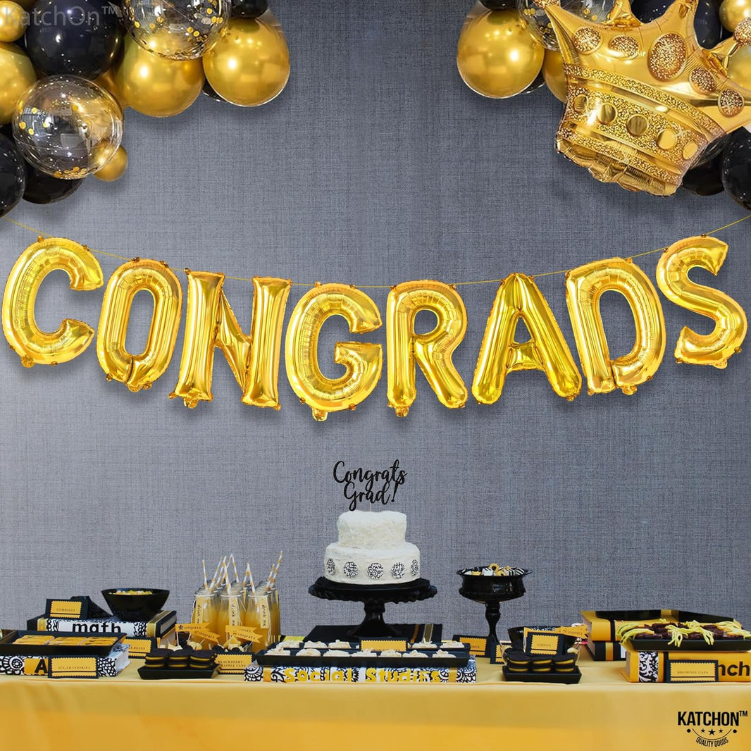 Graduation Decorations 2026 | Gold Congrats Balloons - 16 Inch | Foil Gold Congrats Balloons for 2026 Graduation Decorations | Graduation Balloons Banner | Congratulations Banner - KatchOn