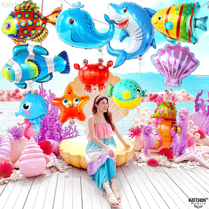 KatchOn, Ocean Balloons for Under The Sea Decorations - 43 Inch, Pack of 15 | Shark Balloons, Under The Sea Balloons | Fish Balloons for Party, Sea Animal Balloons, Under The Sea Party Decorations