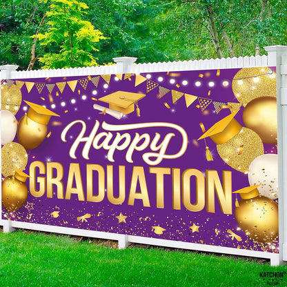 KatchOn, Happy Graduation Banner Purple and Gold - XtraLarge, 72x44 Inch | Purple Backdrop 2026, Grad Party Decorations Class of 2026 Congratulations Banner, Graduation Decorations 2026