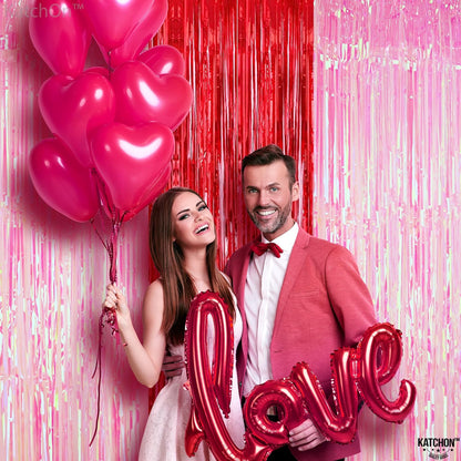 KatchOn, Xtralarge Pink and Red Streamer Backdrop - 3.2x8 Feet, Pack of 3 | Pink and Red Fringe Backdrop | Backdrop Curtain for Sweet Sixteen Party Decorations | Bachelorette Party Décor