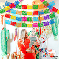 KatchOn, Xtralarge Felt Mexican Party Banner - 6 Strings, 54 Pcs 12x16 each | Dia De los Muertos Decorations, Felt Papel Picado Banner | Mexican Banners for Fiesta Party Decorations