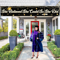 KatchOn, Graduation Decorations 2026 | XtraLarge She Believed She Could So She Did Banner - 120x20 Inch | Black and Gold Graduation Yard Banner for Outdoor Grad Decorations 2026