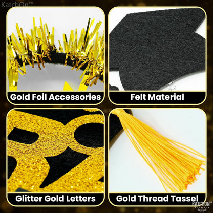 KatchOn Graduation Decorations 2026 | Black and Gold Congrats Grad Graduation Cap Headband - Pack of 6 | Felt Graduation Headbands | Headband for Graduation Cap | Graduation Party Favors 2026