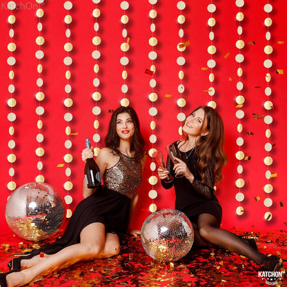 KatchOn, Glitter Champagne Circle Garland Banner - Large, 13 Feet, Pack of 4 | Dot Hanging Streamer, Gold Party Decorations, Champagne Party Decoration | Circle Garland for Happy New Year Decorations