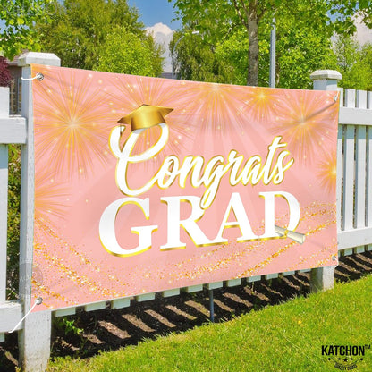 Graduation Decorations 2026 Congrats Grad Banner Rose Gold - 72x44 Inch | Graduation Banner for Class of 2026 Decorations | Rose Gold Graduation Party Decorations 2026, KatchOn