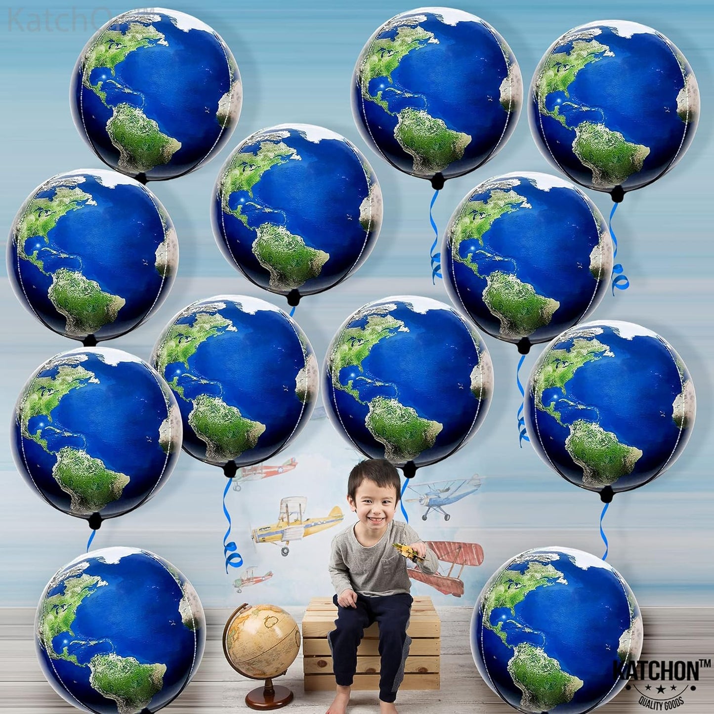 KatchOn, Huge Globe Balloons Set - 22 Inch, Pack of 12 | Earth Balloons | World Balloons, Earth Day Decorations | World Map Balloons, Travel Decorations | Travel Balloons, Bon Voyage Party Decorations