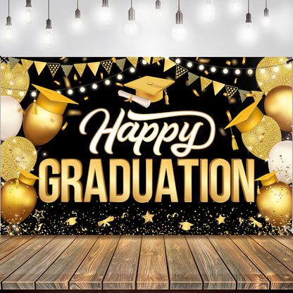 KatchOn, Happy Graduation Banner - XtraLarge, 72x44 Inch | Black and Gold Graduation Backdrop 2026, Graduation Decorations Class of 2026 Congratulations Banner for 2026 Graduation Party Decorations