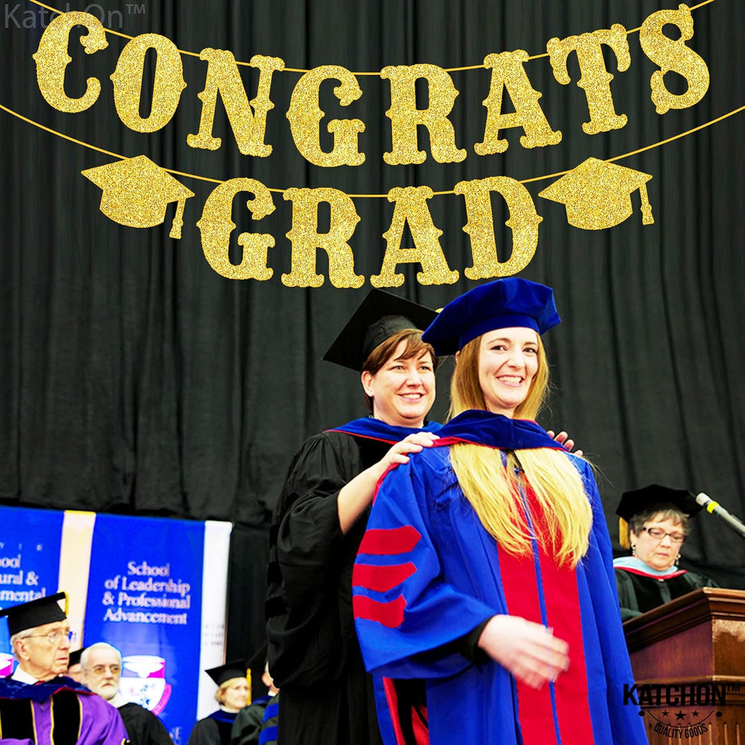 Graduation Decoration 2026 | Glitter Gold Congrats Grad Banner 2026 - No DIY, 10 Feet | Gold Congrats Grad Sign for Graduation Decorations Class of 2026, KatchOn