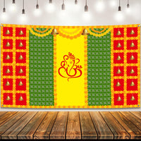 KatchOn, Indian Traditional Pooja Backdrop Decoration Cloth - 7.5×5 Feets | Ganpati Decoration Banner for Festival, Mehndi Photography, Wedding Party, Navratri Backdrop | Gruhapravesam Backdrop