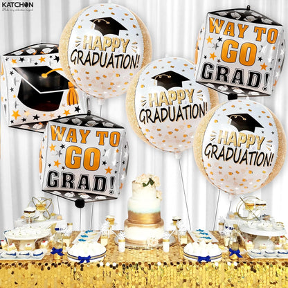 Graduation Decorations 2026 | Graduation Balloons - Pack of 6 | Black and Gold Mylar Foil Balloons for Grad Decorations Class of 2026 | Graduation Party Supplies with Graduation Cap Balloon, KatchOn