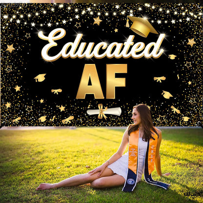 KatchOn, XtraLarge Educated AF Banner - 72x44 Inch | Grad Banner, Black and Gold Graduation Decorations 2026 | Graduation Backdrop, Educated AF Decorations