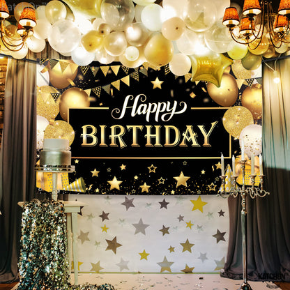 KatchOn, Happy Birthday Banner Black and Gold - Large 72x44 Inch | Happy Birthday Decorations for Men and Women | Black and Gold Birthday Backdrop | Birthday Party Decorations for Men & Women