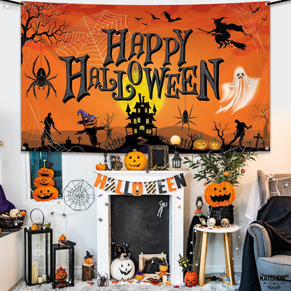 KatchOn Orange Happy Halloween Banner 72x44 Inch