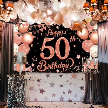 KatchOn, Rose Gold 50th Birthday Banner - XtraLarge 72x44 Inch | 50th Birthday Decorations For Women | Hbd Banner for Rose Gold Party Decorations