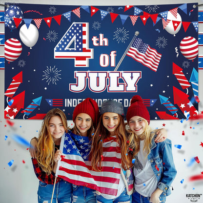 KatchOn, XtraLarge 4th of July Backdrop- 72x44 Inch | 4th of July Wall Banner for 4th of July Decorations | Independence Day Wall Decorations | Fourth of July Party Decorations, Patriotic Decorations