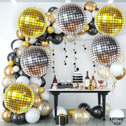 KatchOn, Large Gold and Silver Disco Ball Balloons - 22 Inch, Pack of 6 | 4D Sphere Disco Balloons for Disco Party Decorations, Bachelorette Party Decorations | 70s Party Decoration