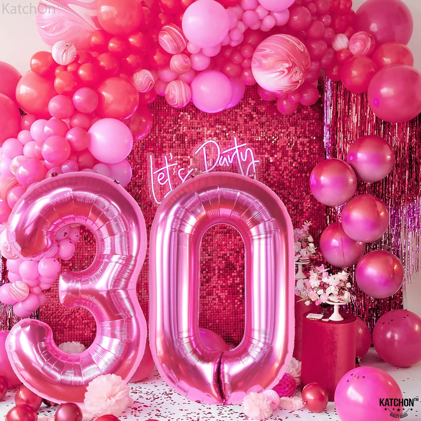 KatchOn, Hot Pink 30 Balloon Numbers - 40 Inch | Number 30 Balloons for Hot Pink 30th Birthday Decorations for Women | Hot Pink 30th Birthday Balloons for 30 Flirty and Thriving Birthday Decorations