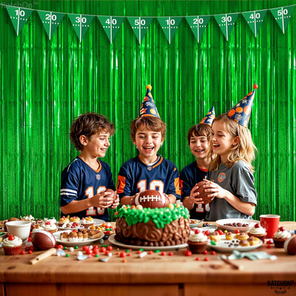 KatchOn, XtraLarge Iridescent Green Streamers Party Decorations - 3.2x8 Feet, Pack of 2 | Fringe Backdrop for Jungle or Dinosaur Birthday | Green Party Decorations | Graduation Decorations 2025