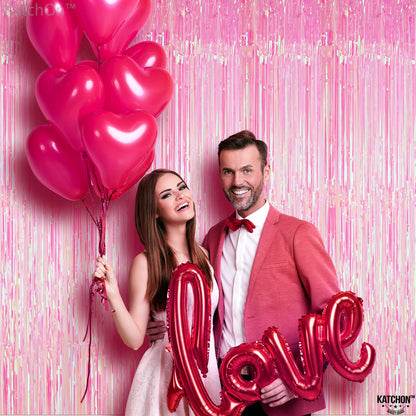 KatchOn, XtraLarge Iridescent Pink Backdrop Curtain - 3.2x8 Feet | Pink Streamers for Birthday, Gender Reveal, Bachelorette, Wedding, Bridal Shower Decorations | Pink Iridescent Party Decorations