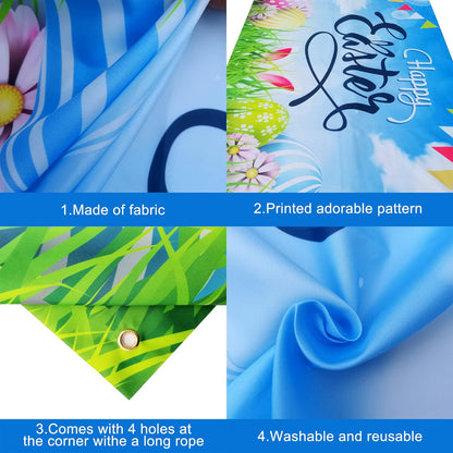 KatchOn, Large Happy Easter Backdrop - 72x44 Inch | Happy Easter Banner Decorations | Easter Decorations Backdrop | Easter Backdrops for Photography | Easter Party Decorations, Easter Wall Decorations