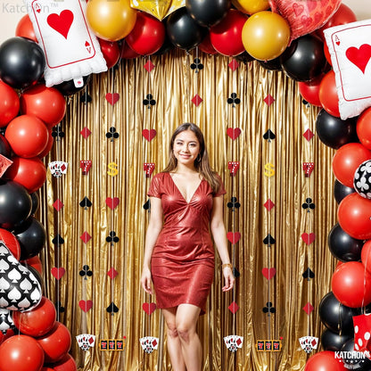 KatchOn, Casino Party Hanging Garlands - Pack of 8, Pre Strung | Casino Theme Garlands for Poker Night Birthday Supplies | Casino Theme Party Decorations