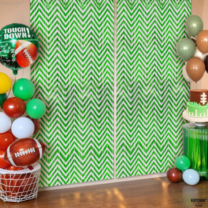 KatchOn, Green & White Foil Fringe Curtains - 3.2x6.5 Feet, Pack of 2 - St Patricks Day, Graduation