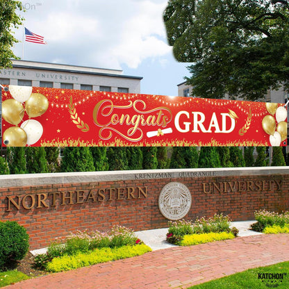 Graduation Decorations 2026 | Xtralarge Red And Gold Congrats Grad Banner 2026-120x20 Inch | Graduation Yard Banner | Congrats Grad Yard Banner | Graduation Yard Signs | Katchon
