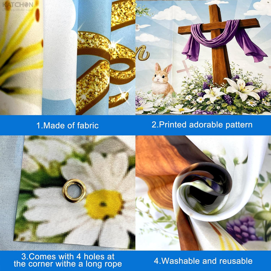 katchon large happy easter banner 72x44 inch he is risen backdrop for easter decorations christian easter decorations easter photo backdrop he is risen decor jesus spring party decoration