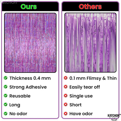 KatchOn, Iridescent Purple Fringe Curtain - 8x3.25 Feet, Pack of 2 | Purple Streamers for Mermaid Birthday Decorations | Purple Party Decorations | Valentine Decorations, Purple Birthday Decorations
