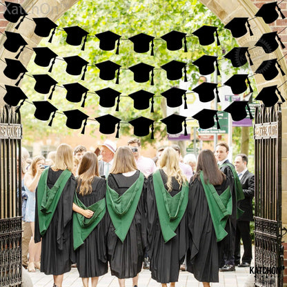 KatchOn, Felt Black Graduation Cap Garland - 4 String | Grad Garland Class of 2026, Grad Decor Class of 2026 | Black 2026 Grad Party Decorations, Graduation Decorations 2026
