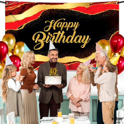 KatchOn, Large Black and Red Happy Birthday Banner - 72x44 Inch | Backdrop Banner for Red and Black Happy Birthday Decorations | Casino Theme Party Decorations