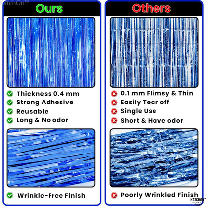 KatchOn Xtralarge Blue Fringe Backdrop - 8x3.2 Feet, Pack of 2 | Blue Streamers, Ocean Themed Party Decorations | Under The Sea Party Decorations, happy new year 2026 |